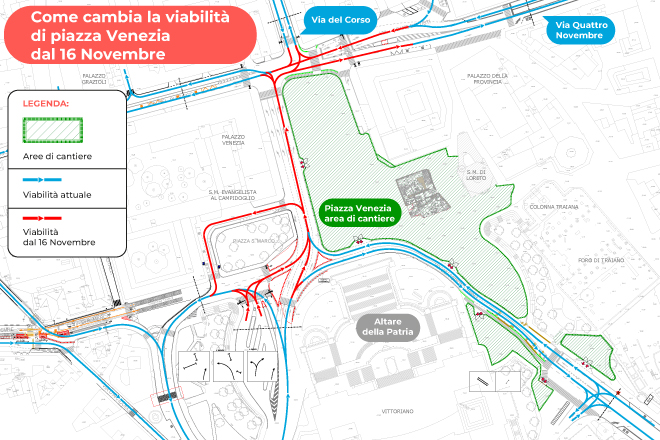 Modifiche alla viabilità in Piazza Venezia: ecco cosa cambia