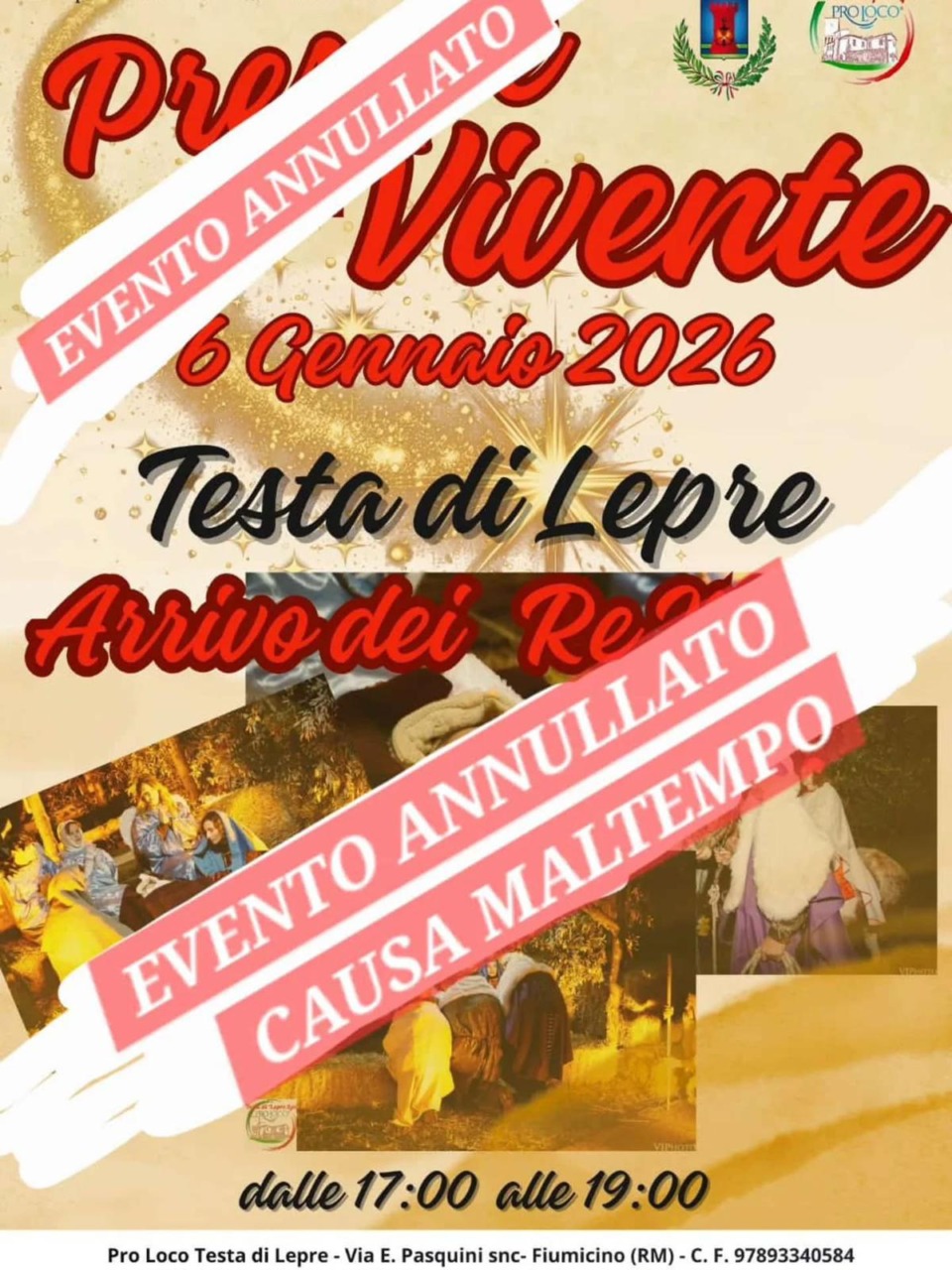 Maltempo causa annullamento dell’evento “Presepe Vivente”